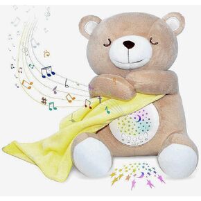 Baby Sleep Soother, Cry Activated Sensor Teddy Bear Lullabies & Mom Heartbeat, White Noise Machine, Nursery Toddler Star Night Light Projection Sleep Aid, Unique Baby Girl, Baby boy and New Baby Gifts