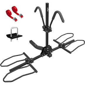 2" Hitch Mount Bike Rack, 2 Bike Folding Tiltable Platform Style Carrier 150lbs for Standard, Fat Tire, and Electric Bicycles with Hitch stabilizer,Trailer Hitch Lock, 2 Ratchet Straps