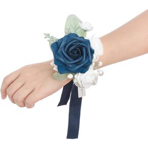 Ling's Moment White & Ivory Wrist Corsages for Wedding(Set of 2), Corsages for Prom, Mother of Bride and Groom, Prom Flowers