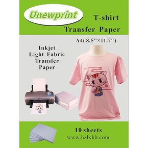 Heat Transfer Paper for Light Fabric, Inkjet Heat Transfer Paper 8.5’’11’’, Customer Pack 10 Sheets, by Unewprint (8.3''11.7") in Kuwait