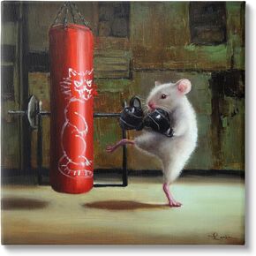 Stupell Industries Detailed Mouse Kick Boxing Cat Punching Bag, Design by Lucia Heffernan