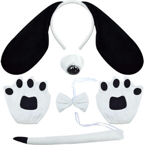 5PCS Puppy Dog Ears Costume Set Floppy Headband Nose Tail Bowtie Paw for Adult Kids Halloween Cosplay Accessories