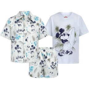 Disney Mickey Mouse Boys 3 Piece Shorts Set with Buttoned Down Shirt and T-Shirt for Toddlers - Green