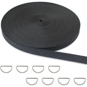 ZHFMILY Black Nylon Webbing Strap with Plastic Buckles 45ft Flat Webbing Strapping for Indoor&Outdoor Gear, Pet Collars, DIY Projects, Crafts, Repairing.
