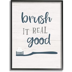 Stupell Industries Brush It Real Good Phrase Dental Hygiene Humor, Designed by Natalie Carpentieri Black Framed Wall Art, 24 x 30, Blue