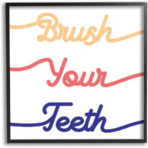 Stupell Industries Brush Your Teeth Children's Bathroom Dental Hygiene, Designed by Daphne Polselli Black Framed Wall Art, 12 x 12, Multi-Color