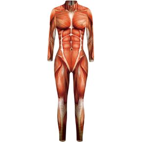 Women 3D Printed Skeleton Bone Halloween Costume Jumpsuit Catsuit Skinny Stretch Bodysuit