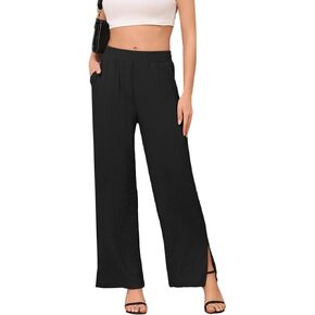DILIUXING Women's Wide Leg Lounge Pants with Pockets Side Slits Lightweight High Waisted Loose Trouser
