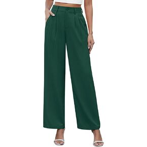 سراويل CZYINXIAN النسائية الكاجوال للعمل واسعة الساق واسعة الخصر مع جيوب in Kuwait