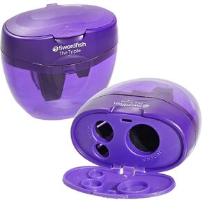 ‘The Triple’ Three Hole Pencil Sharpener with Mess-Free Canister [Pack of 1] 8-16 mm [40228s], Purple
