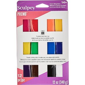 Sculpey Premo Classic Mixing Color sampler pack, 12 colors, Polymer Oven-Bake Clay, Non Toxic, 12 oz., Great for jewelry making, holiday, DIY, mixed media and home décor projects