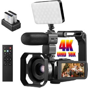 4K Video Camera with IR Night Vision,48MP UHD Camcorder 270 Degree Rotation Touch Screen Camera Recorder 3.0 Inch IPS Screen 18X Zoom Vlogging Camera for YouTube with Microphone 2 Batteries