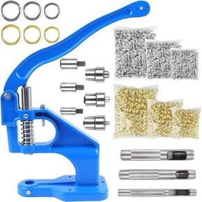 Hand Press Grommet Machine Grommets Eyelet Tool Kit with 3 Die Handle Cover 2400 PCS Grommets,3 PCS Installation Tools for Grommets Snap Buttons Rivets Eyelets Pearls