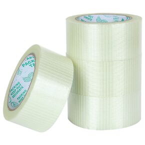 4 Pack Bi Directional Filament Tape 2 Inch x 82FT, Heavy Duty Reinforced Strapping Tape, Transparent Fiberglass Strapping Tape 5.3 Mil for Packing Bundling Shipping