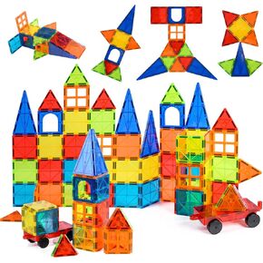 Nutty Toys Magnetic Tiles & Car Set, STEM Educational Magnet Building Blocks Top Kids Toddler Activities Birthday Gifts for Age 3 4 5 6 7 8 Year Old Best Boy Girl Christmas Stocking Stuffers Idea 2023