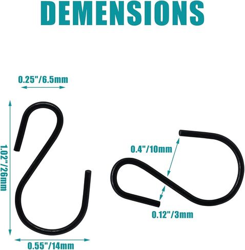 60pcs S Hooks for Hanging Plants Clothes, S-Hooks Heavy Duty, Metal S Shaped Hooks, Black S-Shaped Hook, 1.73 Inch/44mm in Kuwait