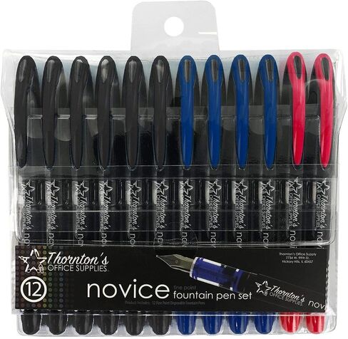 Thornton's Office Supplies Novice Disposable Fine Point Assorted Business Colors Fountain Pens Pack of 12 TOS-DFPBAST12F Journaling and Calligraphy Pen for Smooth Writing - Gift for Beginner Artist in Saudi Arabia