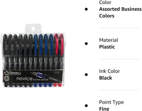 Thornton's Office Supplies Novice Disposable Fine Point Assorted Business Colors Fountain Pens Pack of 12 TOS-DFPBAST12F Journaling and Calligraphy Pen for Smooth Writing - Gift for Beginner Artist in Saudi Arabia