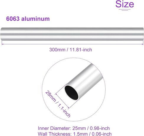 DMiotech (26 مم OD × 20 مم ID) 6063 أنبوب دائري من الألومنيوم بطول 300 مم صناعة الأنابيب المعدنية لمشاريع بناء إطار الآلات DIY in Kuwait