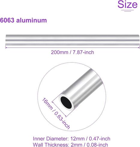 DMiotech 2Pack (8mm OD x 6mm ID) 6063 Aluminum Round Tube 200mm Length Industry Metal Tubing for Machinery Frame Construction DIY Projects in Saudi Arabia