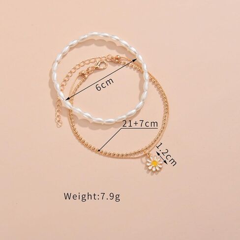 Bohemian Daisy Flowers Anklet for Women Girls,Adjustable Layered Beach Foot Chain Pearl Ankle Bracelets Dainty Foot Jewelry Gifts in Kuwait