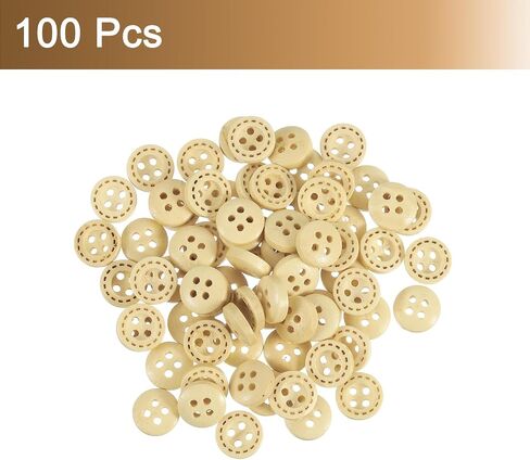 uxcell 100Pcs Wooden Buttons, 9mm 4 Hole Round Wood Button Wood Sewing Button Dotted Line Pattern for Sewing DIY Craft Clothing, Dark Brown in Saudi Arabia
