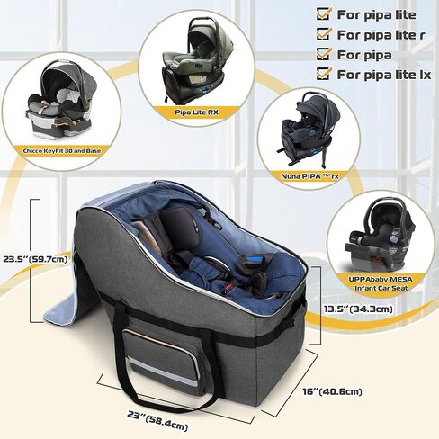 حقيبة سفر لمقعد السيارة للرضع من تيموي، حقيبة فحص بوابة مقعد السيارة، حقيبة مقعد سيارة مبطنة متوافقة مع جميع مقاعد وقاعدة السيارة نونا بيبا، أغطية حامل مقعد السيارة للسفر الجوي، رمادي in Kuwait