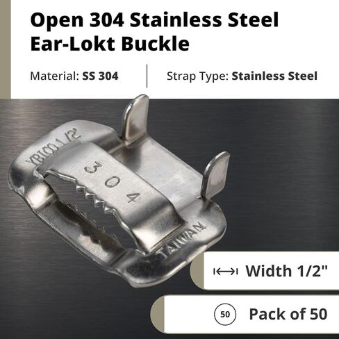 IDL Packaging 3/4" Open 304 Stainless Steel Ear-Lokt Buckles for 201/304 Stainless Banding (Pack of 50) - Rust-Resistant Heavy-Duty Banding Buckles - Closed with Hammer or Hammer Type Tool in Saudi Arabia