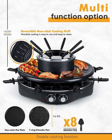 Raclette Table Grill - Indoor Electric Grill Griddle - Nonstick Extra Large Reversible 4-In-1 Outdoor Dishwasher Safe with Cheese 12 Paddles 12 Spatulas for 12 Person, FD-12RN1650 in Kuwait