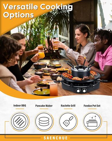 Raclette Table Grill - Indoor Electric Grill Griddle - Nonstick Extra Large Reversible 4-In-1 Outdoor Dishwasher Safe with Cheese 12 Paddles 12 Spatulas for 12 Person, FD-12RN1650 in Kuwait