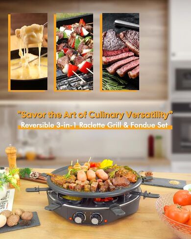 Raclette Table Grill - Indoor Electric Grill Griddle - Nonstick Extra Large Reversible 4-In-1 Outdoor Dishwasher Safe with Cheese 12 Paddles 12 Spatulas for 12 Person, FD-12RN1650 in Kuwait