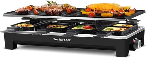 شواية طاولة راكليت، شواية كهربائية داخلية من تيكوود، شواية شواء كورية، لوحة شواء غير لاصقة 2 في 1 قابلة للإزالة، تسخين سريع 1500 واط مع 8 مقالي تذوب الجبن، مثالية للحفلات والمرح العائلي in Kuwait