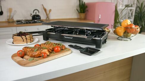 شواية طاولة راكليت، شواية كهربائية داخلية من تيكوود، شواية شواء كورية، لوحة شواء غير لاصقة 2 في 1 قابلة للإزالة، تسخين سريع 1500 واط مع 8 مقالي تذوب الجبن، مثالية للحفلات والمرح العائلي in Kuwait