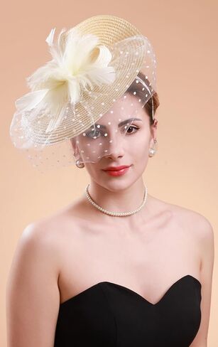 Cizoe Fascinators for Women Kentucky Derby Headpiece Tea Party Hats with Veil Wedding Headware Bridal Headpiece in Saudi Arabia