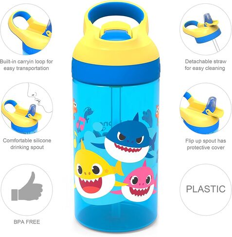 Zak Designs Paw Patrol Kids Water Bottle with Straw and Built in Carrying Loop Made of Durable Plastic, Leak-Proof Design (16 oz in Saudi Arabia