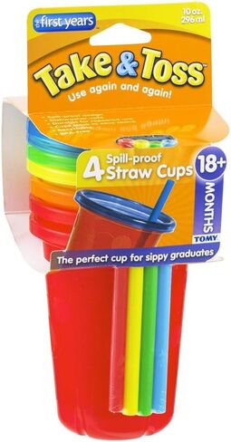 The First Years Take & Toss Toddler Straw Cups - Spill Proof and Dishwasher Safe Toddler Cups with Straws - Toddler Feeding Supplies - 10 Oz - 4 Count in Saudi Arabia