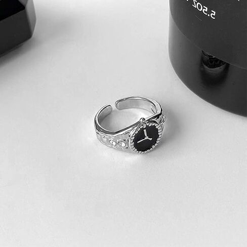 Vintage Watch Ring Gold Watch Knuckle Ring Watch Open Finger Ring Retro Stacking Ring Adjustable Handmade Ring Jewelry for Women and Girls (Silver) in Saudi Arabia