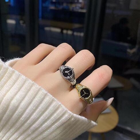 Vintage Watch Ring Gold Watch Knuckle Ring Watch Open Finger Ring Retro Stacking Ring Adjustable Handmade Ring Jewelry for Women and Girls (Silver) in Saudi Arabia