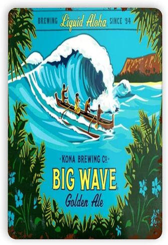 Angraniy Kona Big Wave Retro Metal Tin Sign Men's And Women's Wall Art Decoration Bar Restaurant Cafe 12 X 16 Inch, White in Kuwait