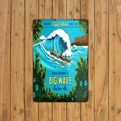 Angraniy Kona Big Wave Retro Metal Tin Sign Men's And Women's Wall Art Decoration Bar Restaurant Cafe 12 X 16 Inch, White in Kuwait