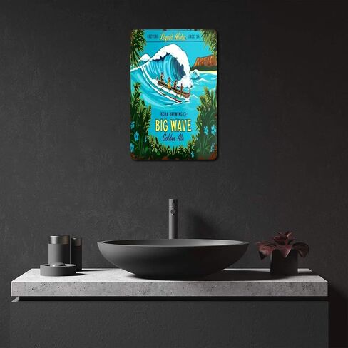 Angraniy Kona Big Wave Retro Metal Tin Sign Men's And Women's Wall Art Decoration Bar Restaurant Cafe 12 X 16 Inch, White in Kuwait
