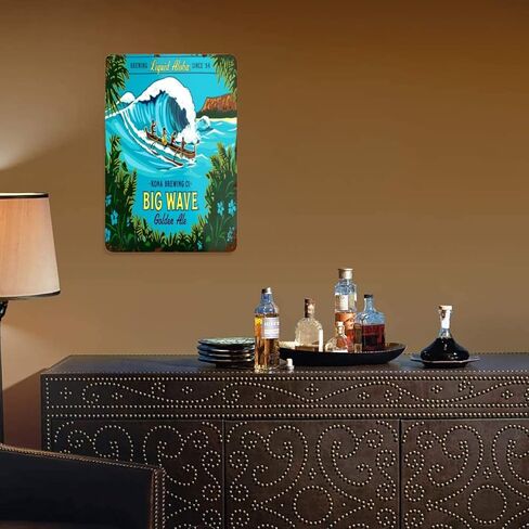 Angraniy Kona Big Wave Retro Metal Tin Sign Men's And Women's Wall Art Decoration Bar Restaurant Cafe 12 X 16 Inch, White in Kuwait