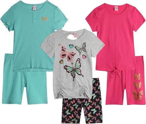 Real Love Girls' Active Shorts Set - 6 Piece Fashion T-Shirts and Performance Bike Shorts - Summer Outfit for Girls (7-16) in Saudi Arabia