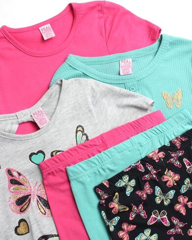 Real Love Girls' Active Shorts Set - 6 Piece Fashion T-Shirts and Performance Bike Shorts - Summer Outfit for Girls (7-16) in Saudi Arabia