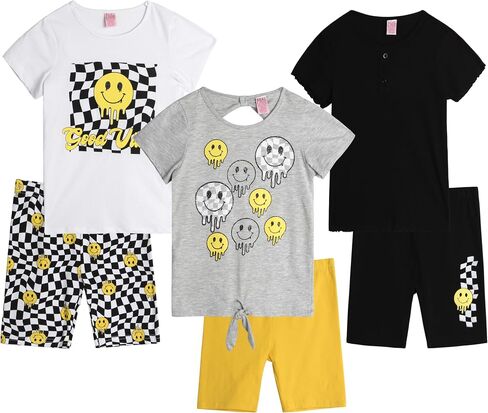 Real Love Girls' Active Shorts Set - 6 Piece Fashion T-Shirts and Performance Bike Shorts - Summer Outfit for Girls (7-16) in Saudi Arabia