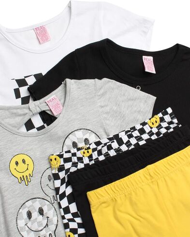 Real Love Girls' Active Shorts Set - 6 Piece Fashion T-Shirts and Performance Bike Shorts - Summer Outfit for Girls (7-16) in Saudi Arabia