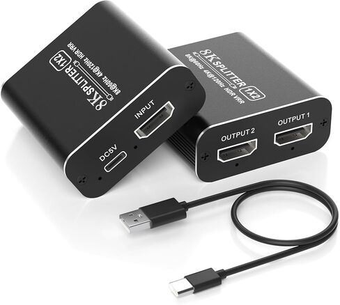 8K HDMI 2.1 Splitter 1 in 2 Out - 8K@60Hz 4K@120Hz One Input Two Output HDMI Duplicator Dual Monitors HD Copy Identical Display, 48Gbps, Dynamic HDR & VRR Mode, Plug Play for Xbox PS4 PS5 TV PC Laptop in Kuwait