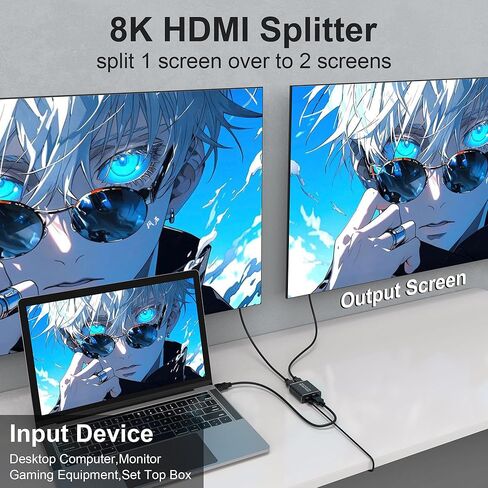 8K HDMI 2.1 Splitter 1 in 2 Out - 8K@60Hz 4K@120Hz One Input Two Output HDMI Duplicator Dual Monitors HD Copy Identical Display, 48Gbps, Dynamic HDR & VRR Mode, Plug Play for Xbox PS4 PS5 TV PC Laptop in Kuwait