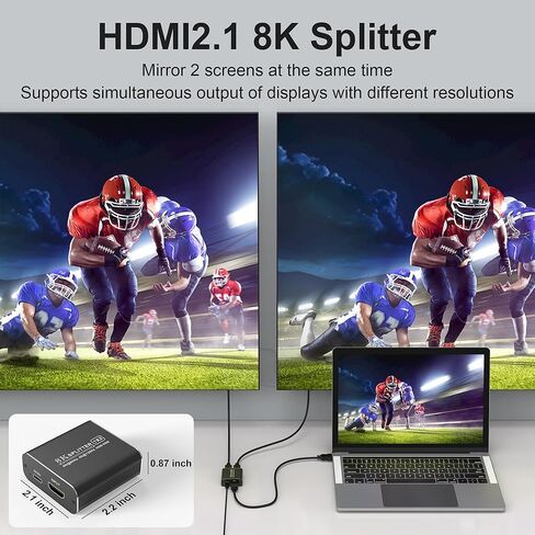 8K HDMI 2.1 Splitter 1 in 2 Out - 8K@60Hz 4K@120Hz One Input Two Output HDMI Duplicator Dual Monitors HD Copy Identical Display, 48Gbps, Dynamic HDR & VRR Mode, Plug Play for Xbox PS4 PS5 TV PC Laptop in Kuwait