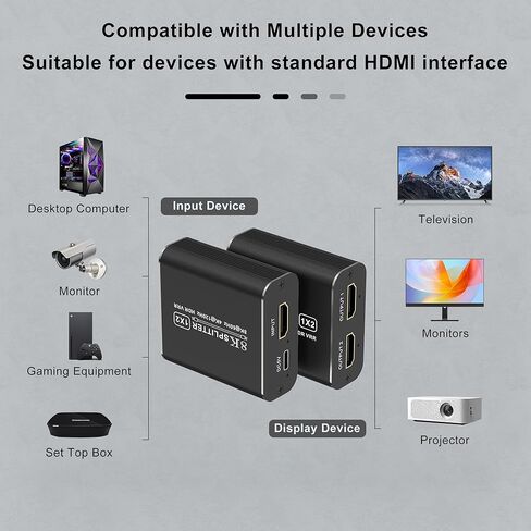 8K HDMI 2.1 Splitter 1 in 2 Out - 8K@60Hz 4K@120Hz One Input Two Output HDMI Duplicator Dual Monitors HD Copy Identical Display, 48Gbps, Dynamic HDR & VRR Mode, Plug Play for Xbox PS4 PS5 TV PC Laptop in Kuwait